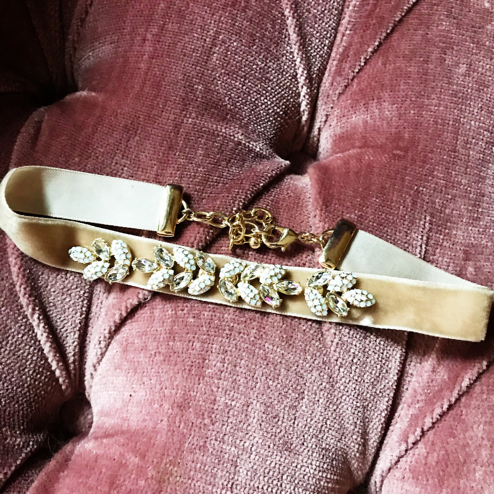 Champagne Gold Embellished Crystal Choker Necklace